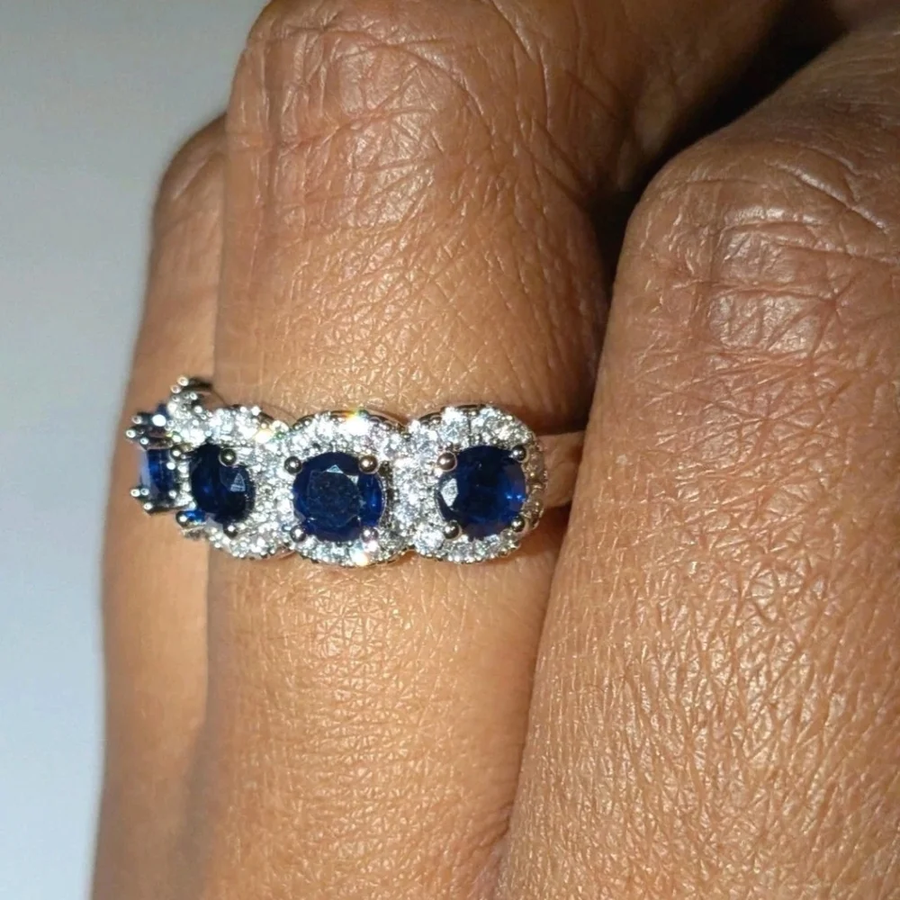 3.5ct Lab-Created Blue Sapphire Band Half Eternity Halo 14k White Gold Plated